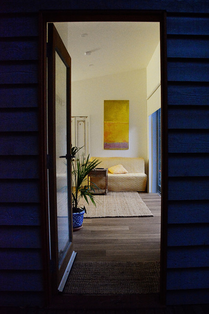 Cabin interior at evening
